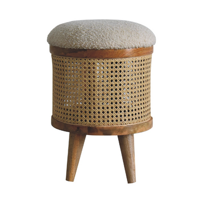Artisan Furniture Solid Mango Wood Cream Boucle Larissa Footstool