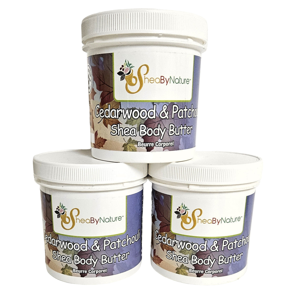 3 Pots of Sheabynature Cedarwood & Patchouli Shea Butter Body Butter with Coconut Oil and Cocoa Butter , Natural Skincare Product for Dry Skin 250g