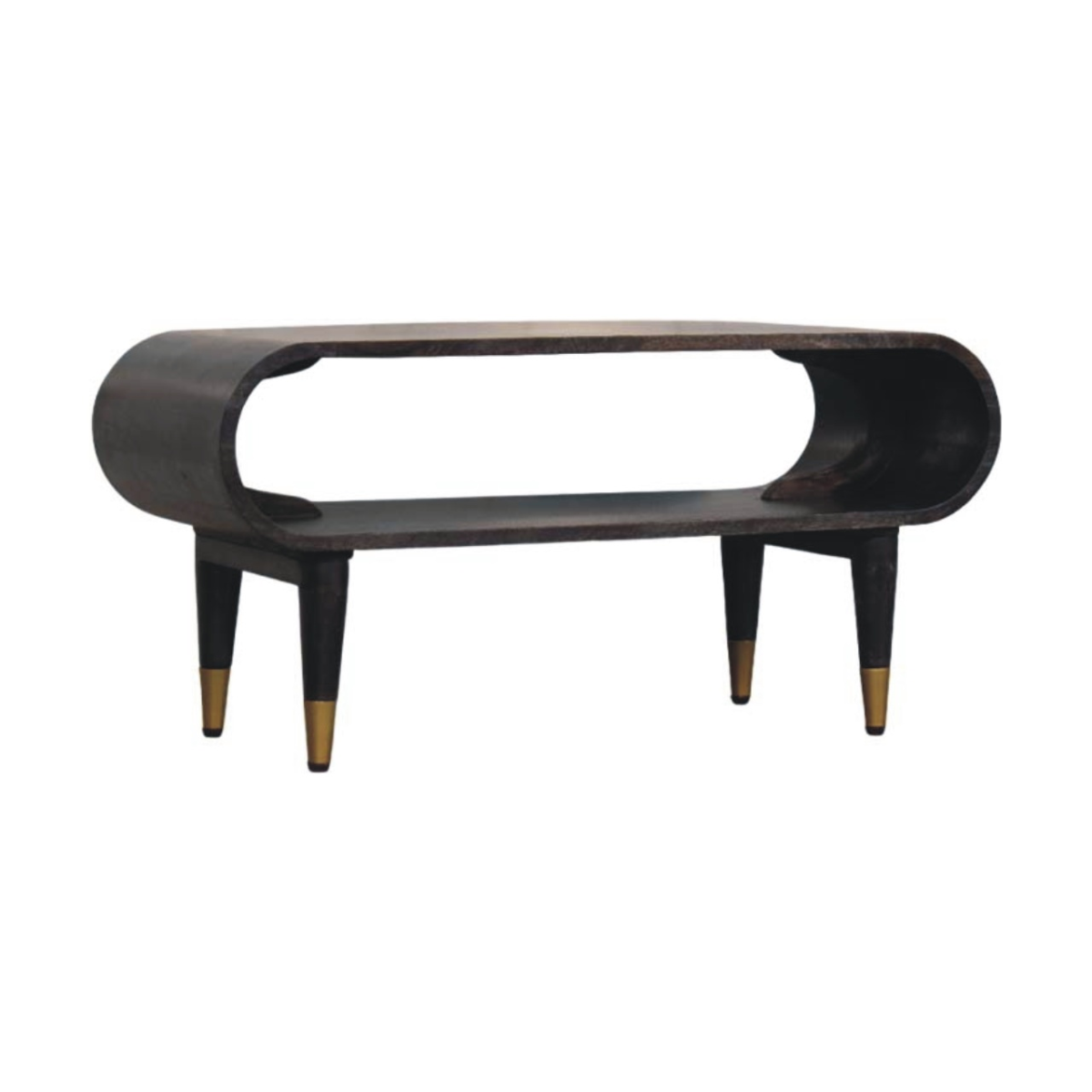 Artisan Furniture Solid Wood Curved Edge Media with Brass Accents, 1 Open Slot, Dark Brown