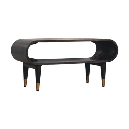 Artisan Furniture Solid Wood Curved Edge Media with Brass Accents, 1 Open Slot, Dark Brown