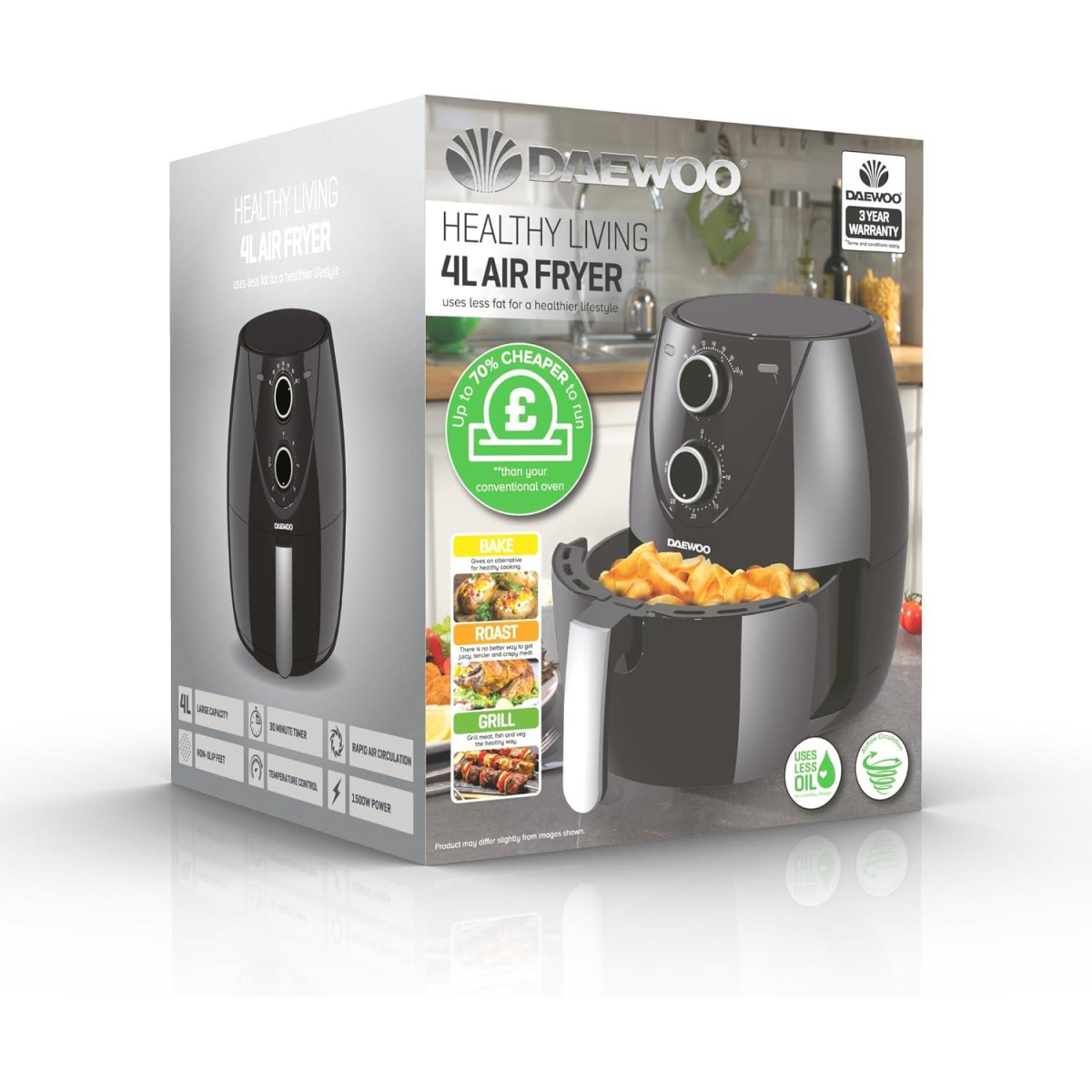 Daewoo Manual 4L Air Fryer Bake Roast Grill