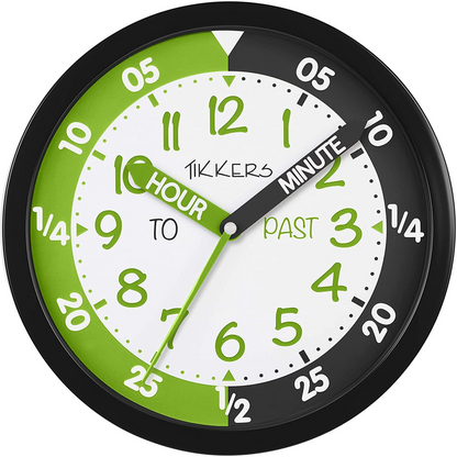 TIKKERS Childrens Time Teacher Wall Clock for Kids Room Black