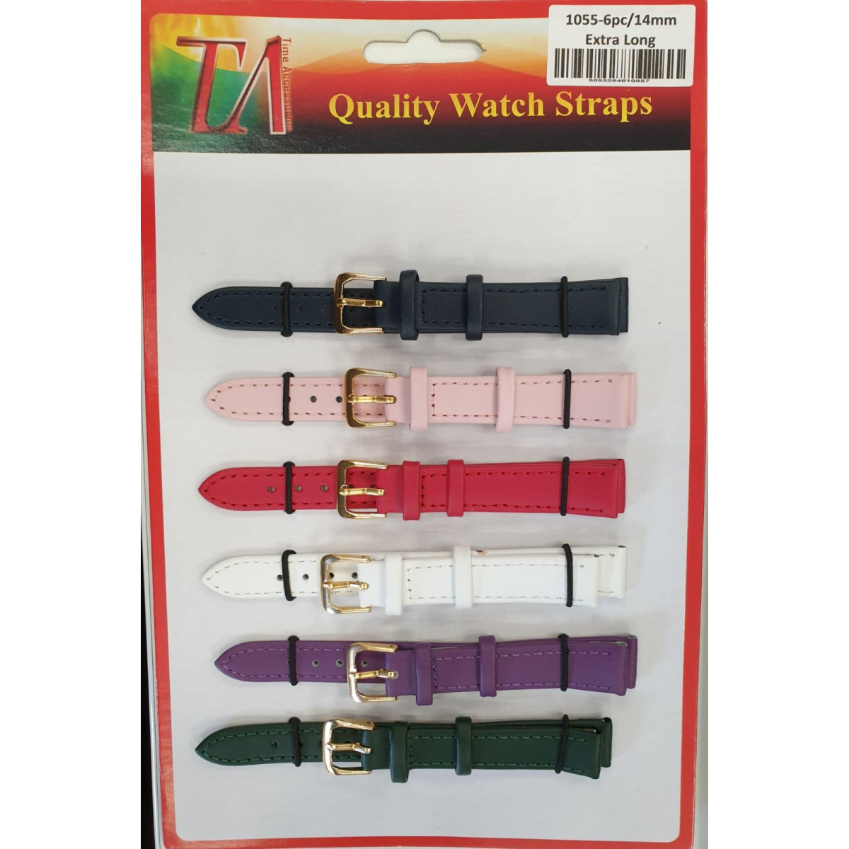 Leather Extra Long Watch Straps Pk6 Assorted colours 1055C.16mm