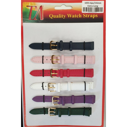 Leather Extra Long Watch Straps Pk6 Assorted colours 1055C.16mm