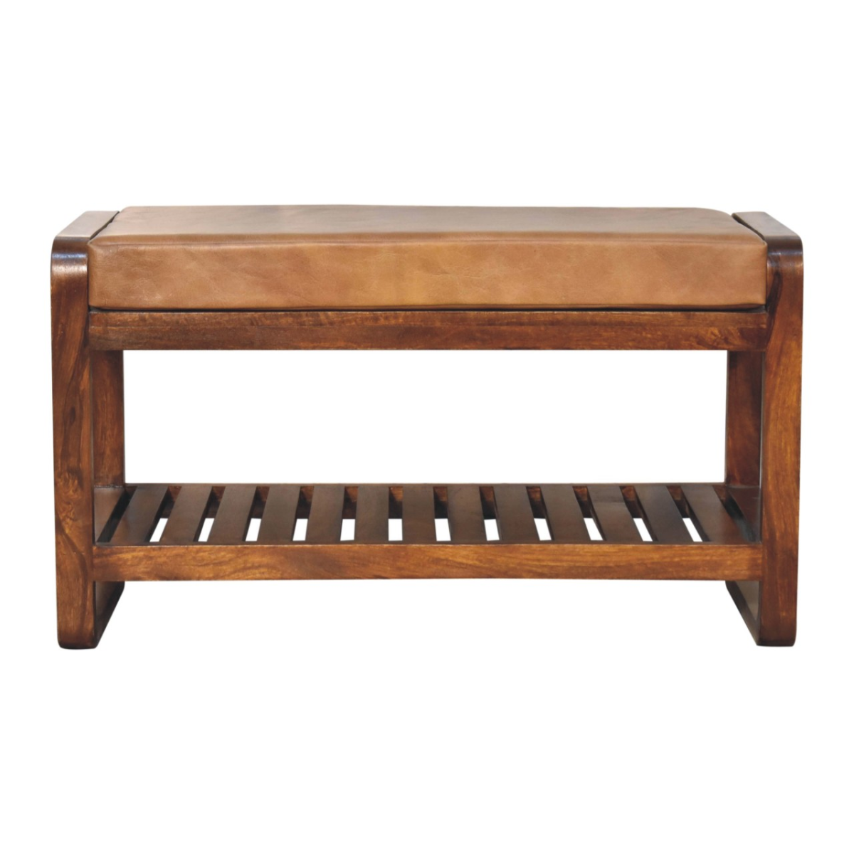 Artisan Furniture Solid Wood Small Buffalo Slatted Hallway Bench