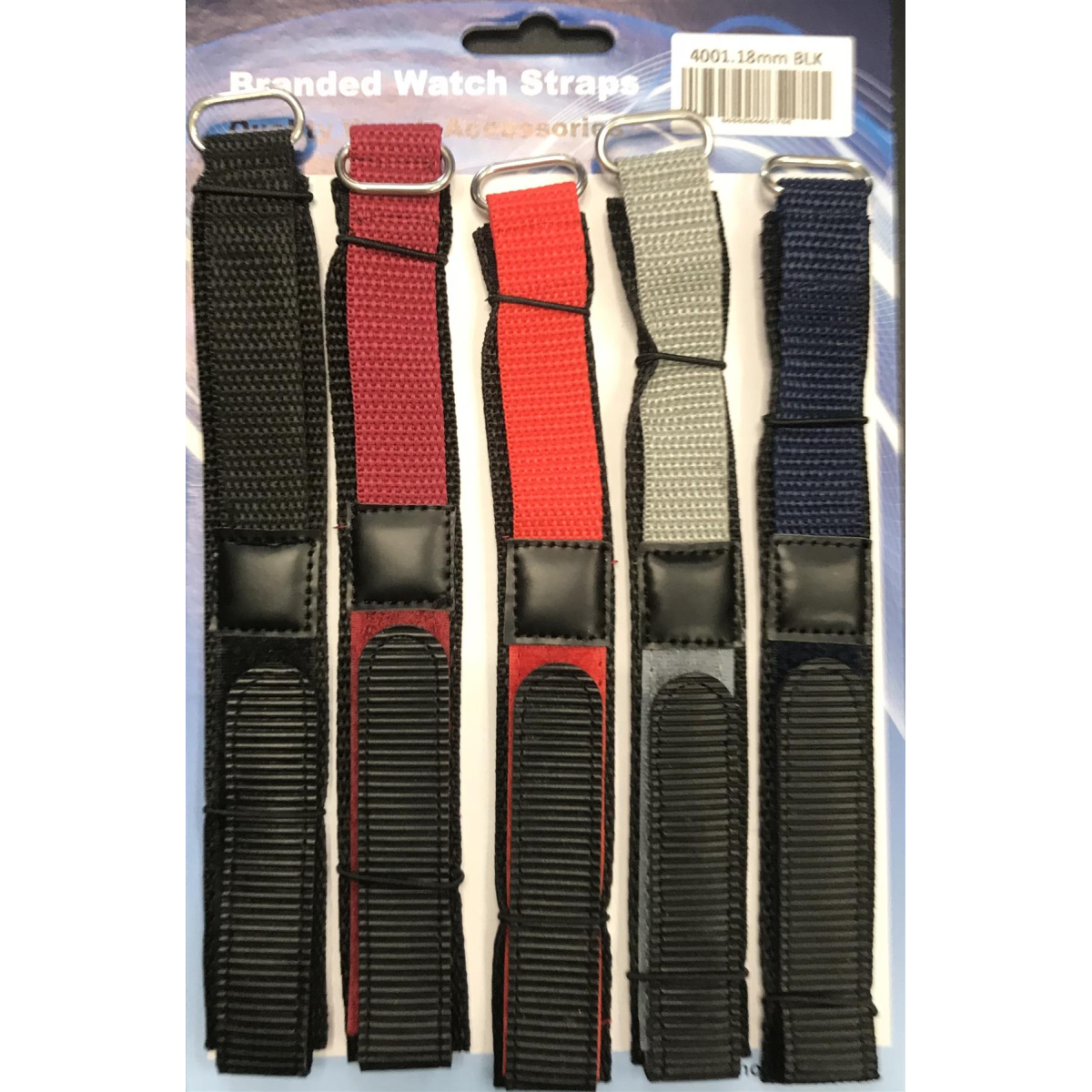 4001GVC 18MM PK5 VELCRO WATCH STRAPS ASSTD COLOURED
