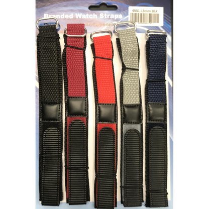 4001GVC 18MM PK5 VELCRO WATCH STRAPS ASSTD COLOURED