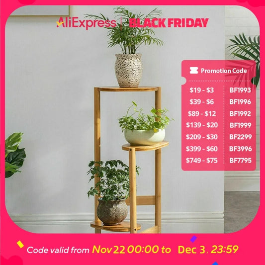 3-Tier Bamboo Plant Stands Indoor, Plant Stand Holder, Corner Plant Shelf, Plant Display Rack for Corner Balcony and Bedroom