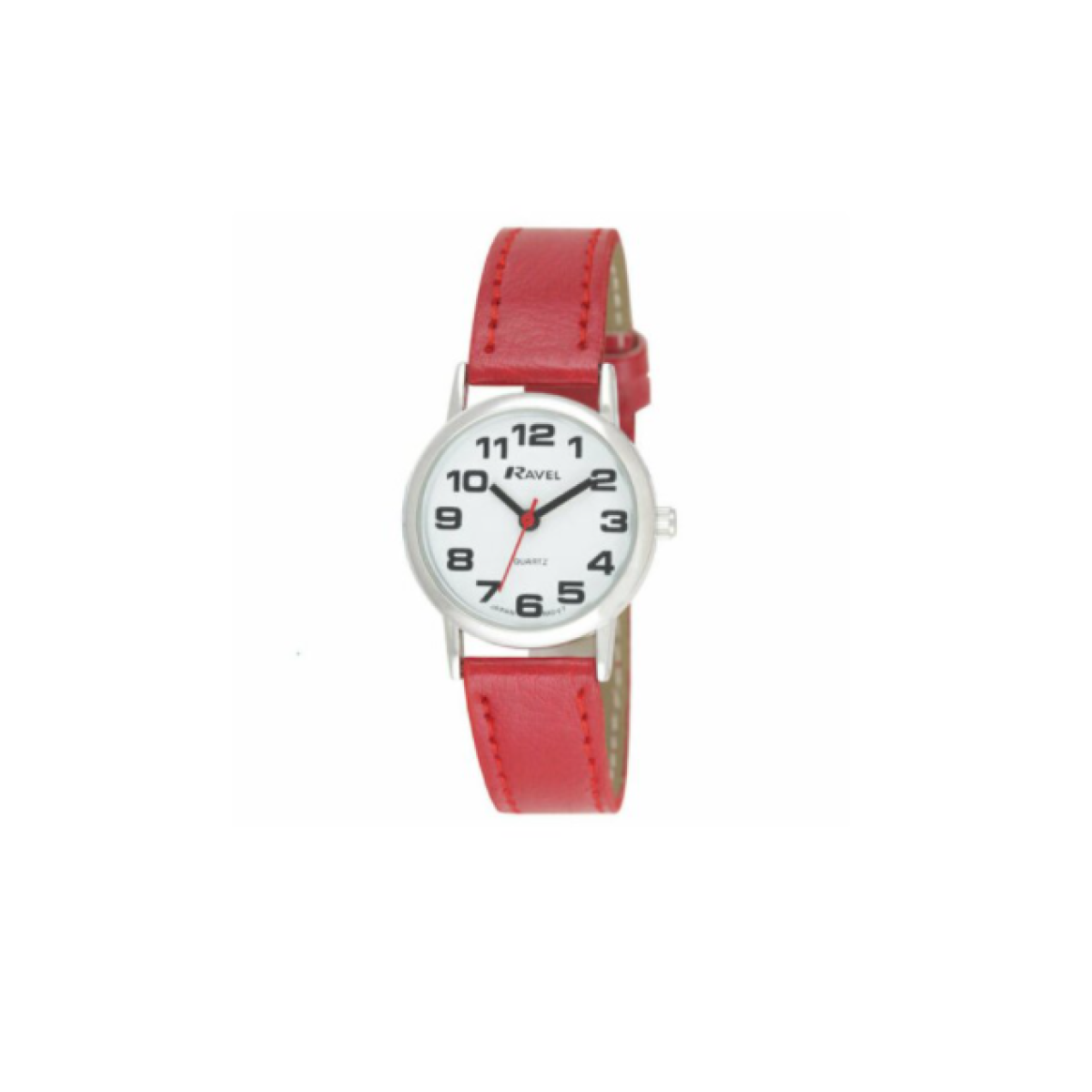 Ravel Ladies Basic White Dial Red Leather Strap Watch R0105.10.2A