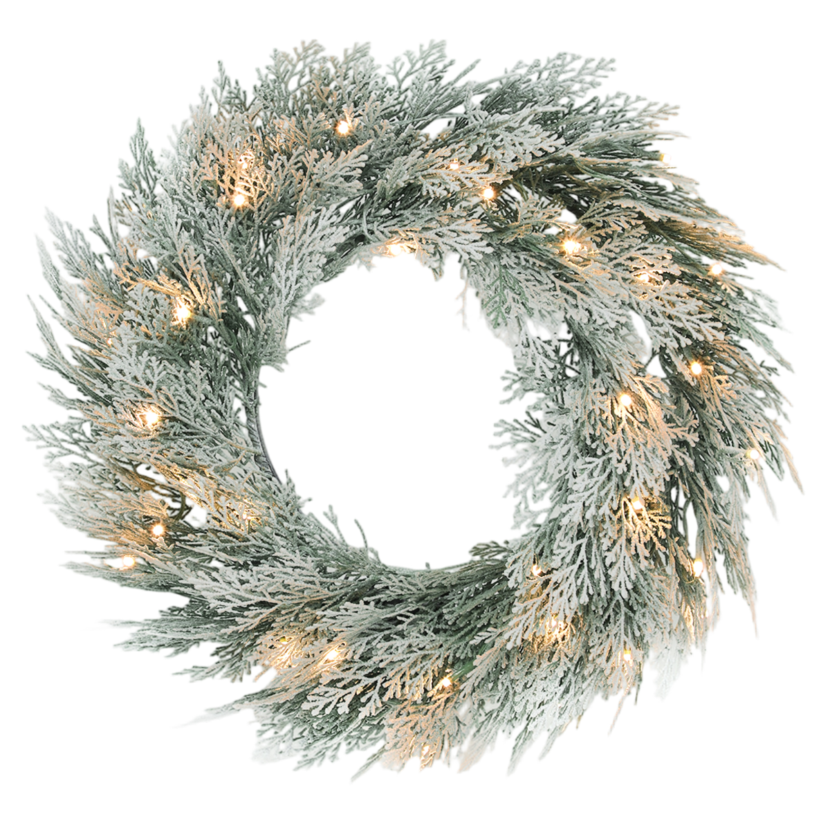 HOMCOM 60 cm Prelit Christmas Wreath, Flocked Front Door Wreath with Timer
