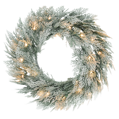 HOMCOM 60 cm Prelit Christmas Wreath, Flocked Front Door Wreath with Timer