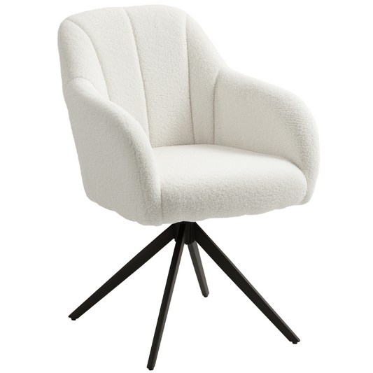 HOMCOM 360 Degree Swivel Accent Chair, Teddy Fleece Fabric Armchair, White