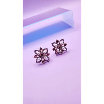 Pearl Flower Crystal Non Pierced Clip On Earrings