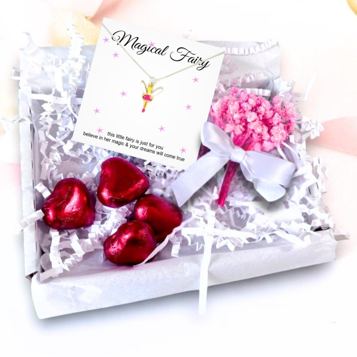 Magical Fairy Girls Necklace Mini Gift Hamper | Girls Birthday mini flower Bouquet | Childrens Jewellery | Grandaughter Christmas Present UK
