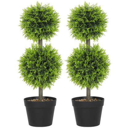 HOMCOM Set of 2 Artificial Topiary Cypress Ball Trees with Pot and Pebbles