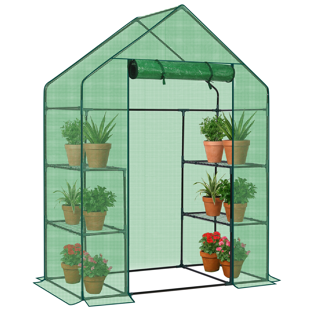 Mini Walk-in Greenhouse with PE Cover, 4-Shelf Indoor Outdoor Plant Gardening Green House for Garden Backyard, 56" x 29" x 77", Green