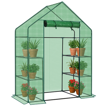 Mini Walk-in Greenhouse with PE Cover, 4-Shelf Indoor Outdoor Plant Gardening Green House for Garden Backyard, 56" x 29" x 77", Green