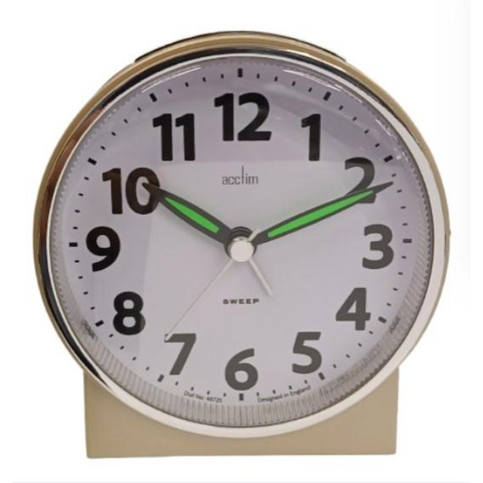 Acctim Micah Round Mid Sized Bedside Quartz Alarm Clock in Gold Plated - 16478