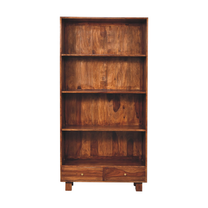 Artisan Furniture Solid Wood Tula Bookcase, Brown, 4 Shelves and 2 Drawers