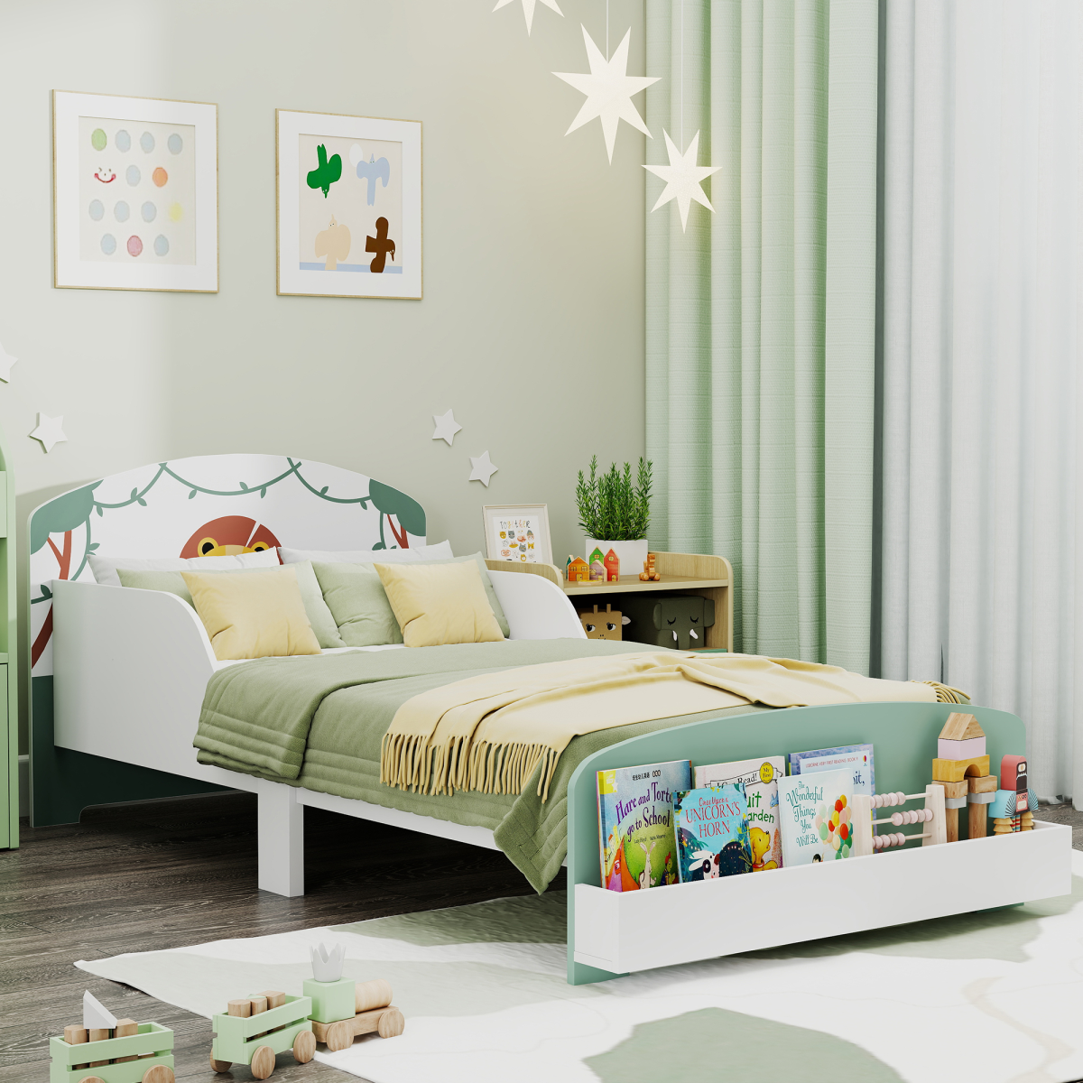 AIYAPLAY Toddler Bed, Lion-Themed Kids Bed Frame with Storage