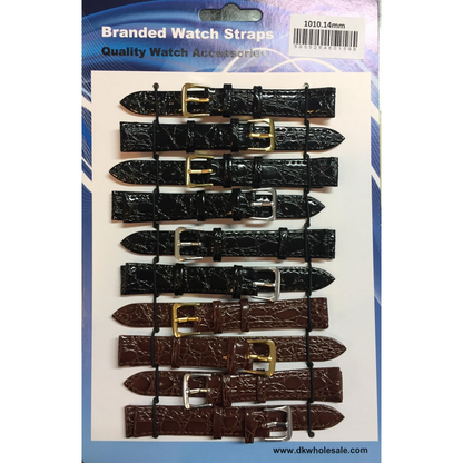 Brown/Black Leather Croc Grain Watch Straps Pk10 12mm 1010