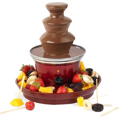 Giles & Posner EK3428G Chocolate Fountain with Fruit Tray and 100 Bamboo Skewers - Red