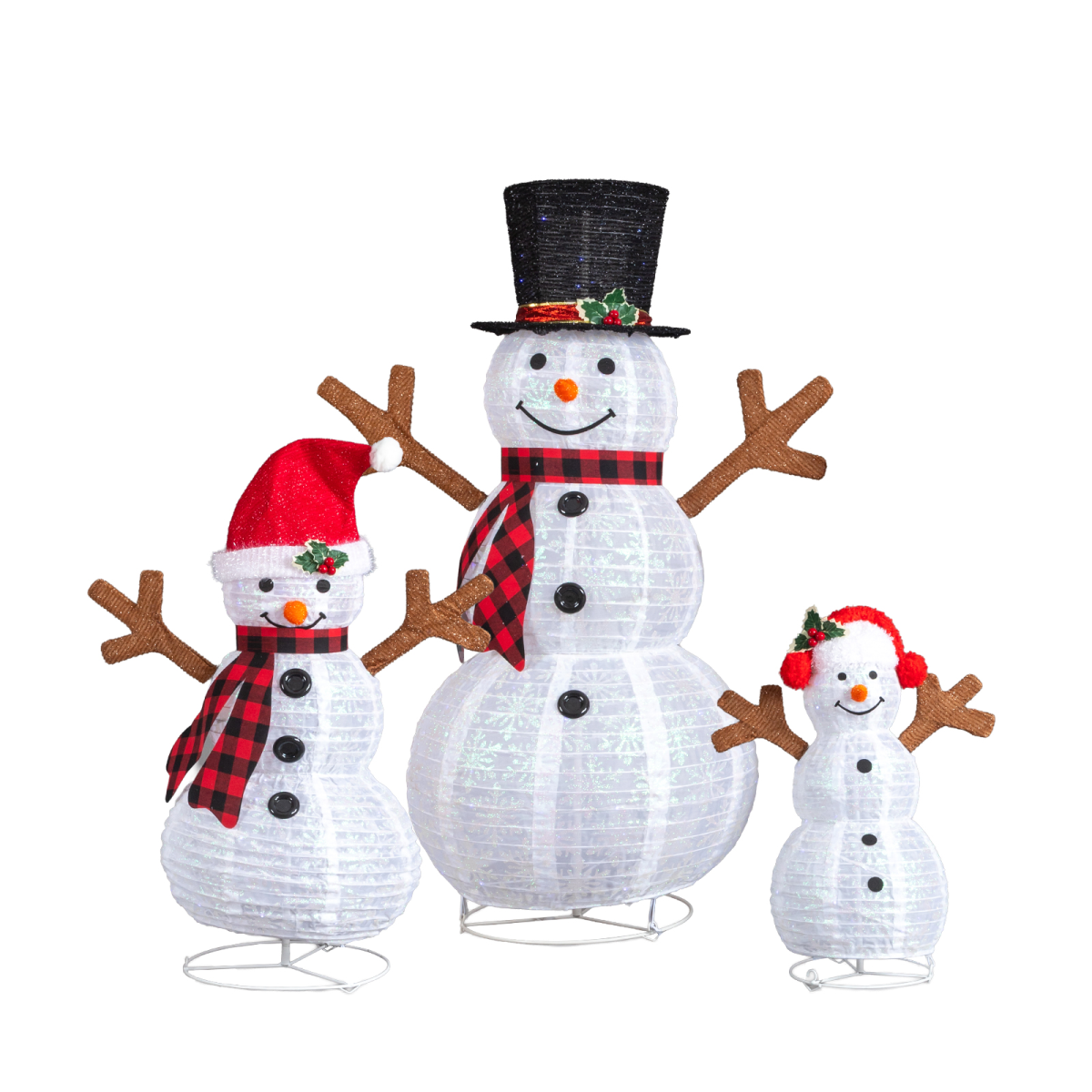 Set of 3 Lighted Snowman Family Christmas Yard Decorations, 60cm 90cm 120cm Pre-lit Pull Up Snowman with 270 White LEDs, for Xmas Outdoor Holiday Indoor Decor Lighted Holiday Displays