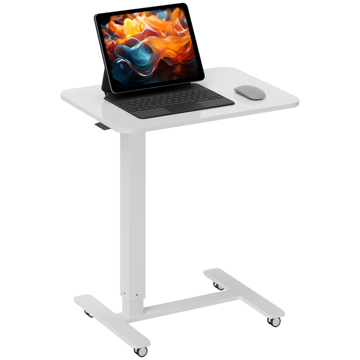 HOMCOM Height Adjustable Standing Desk with Wheels for Home Office, White