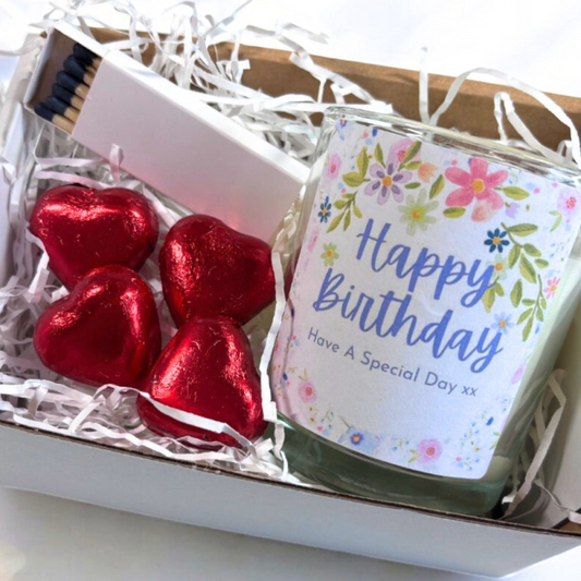 Pretty Flowers Happy Birthday Candle Gift Set | Birthday Gift Hamper for Friend | Birthday Gift Box for Her UK | Birthday Gifts