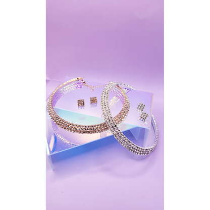 Queen Glam Crystal Duo Choker & Earrings