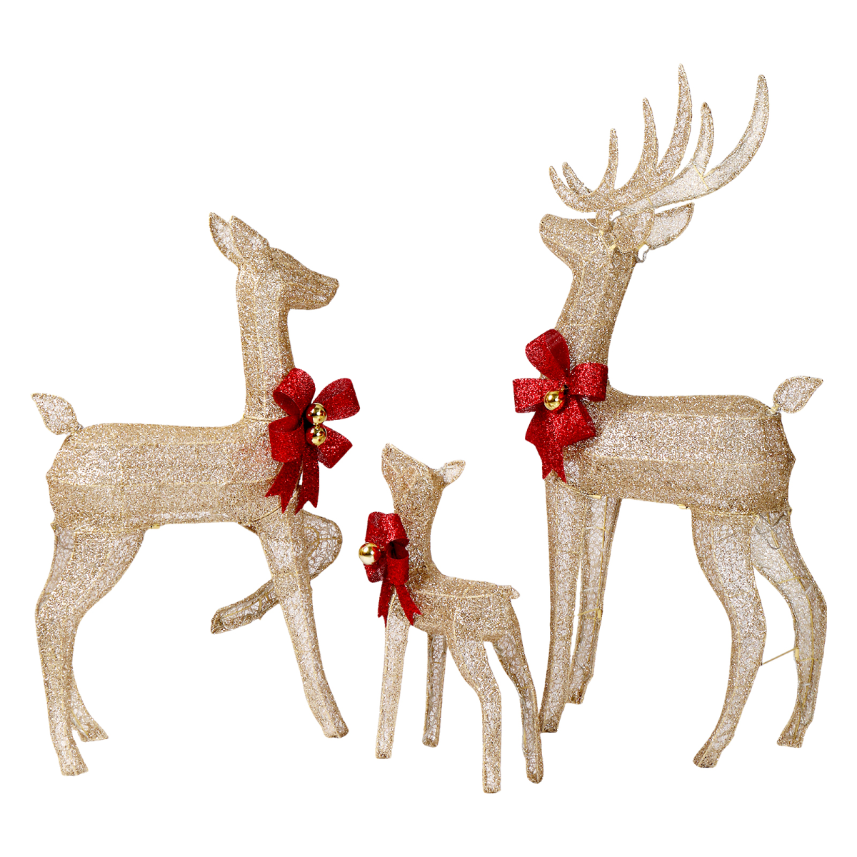 3-Piece Lighted Christmas Reindeer Family Set Outdoor Decorations, Weather Proof Sparkling Deer Family Set of 3 Christmas Ornament Home Decor Pre-lit 210 LED Warm White Lights, 4FT, Golden