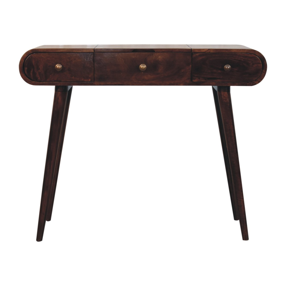 Artisan Furniture Solid Wood California Walnut Dressing Table with Foldable Mirror, Brown, 3 Drawers