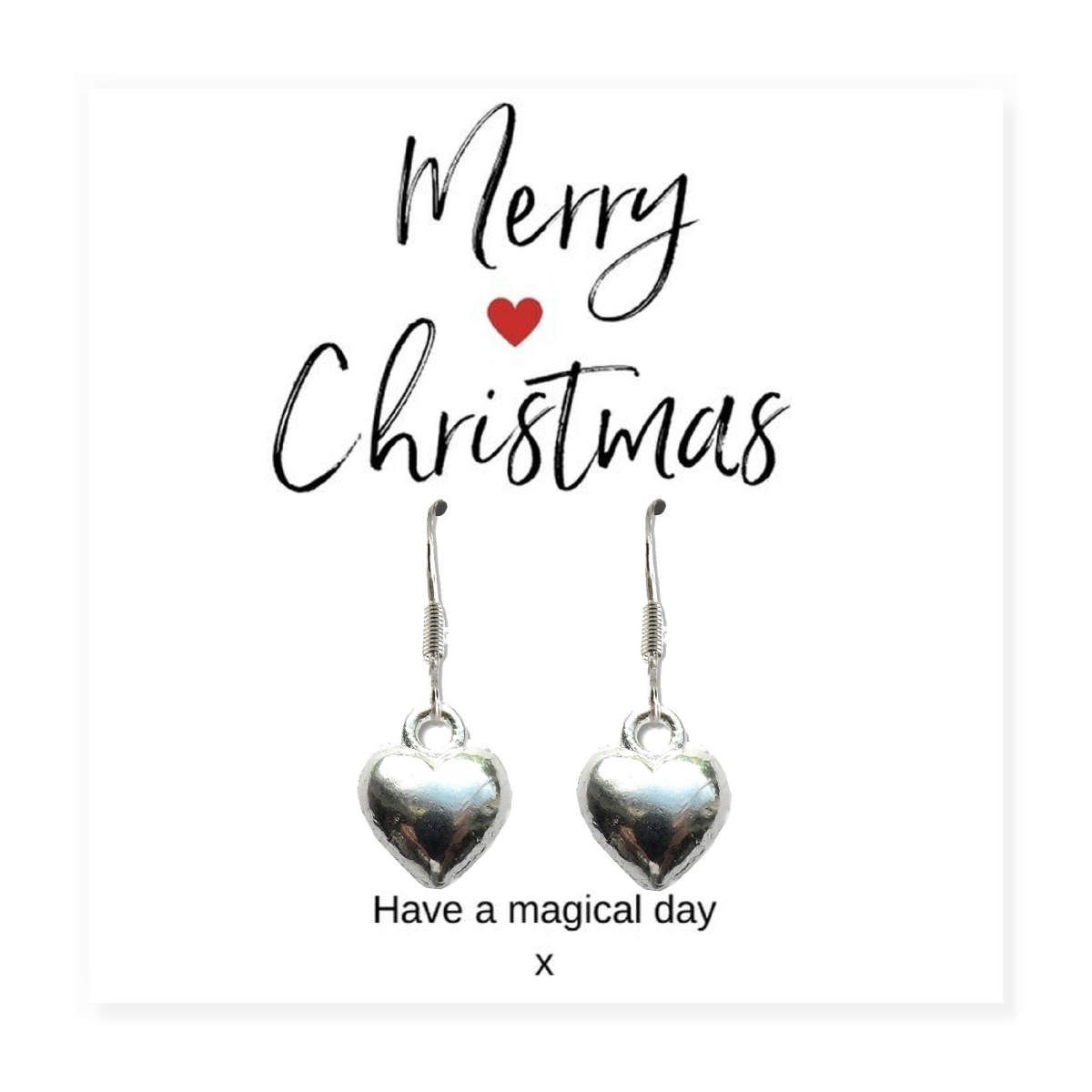 Puff Heart Drop Earrings & Merry Christmas Gift Card