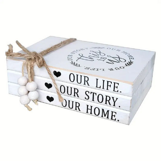 Wood Decorative Books Stack White Wooden Books for Modern Home Decor
