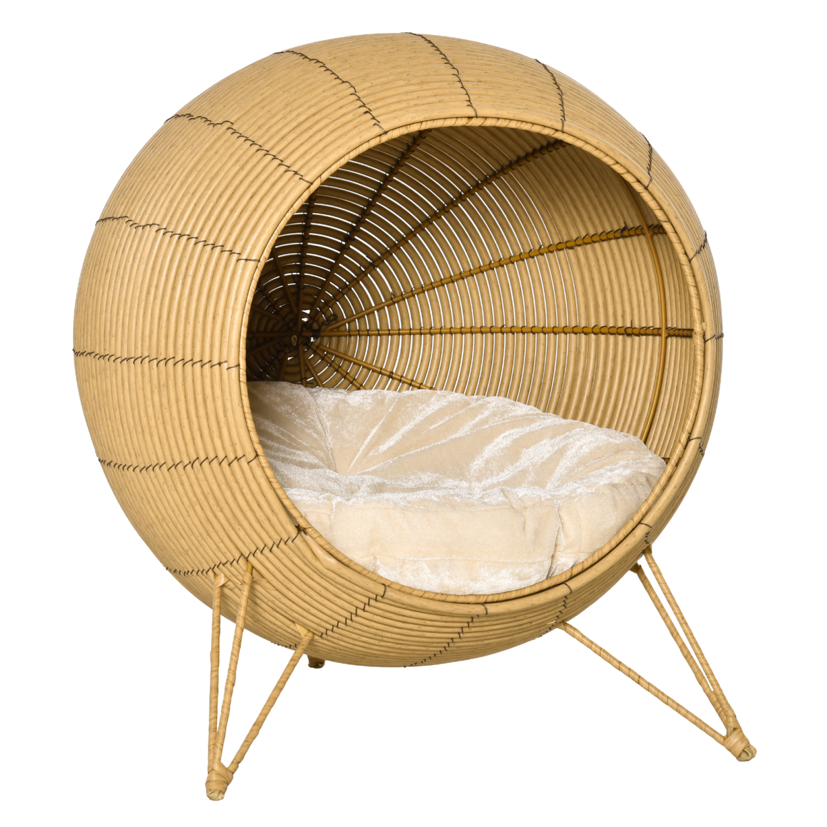 PawHut Wicker Cat Bed Elevated Rattan Kitten Basket Cozy Cave w/ Soft Cushion