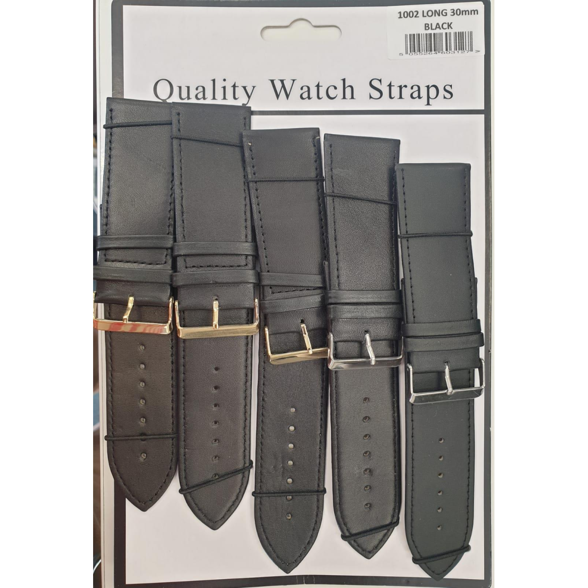 Black Leather Extra Long Watch Straps Pk5 size 30mm 1002BK