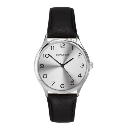 Sekonda Mens Basic Silver Dial and Black Leather Strap Watch1851