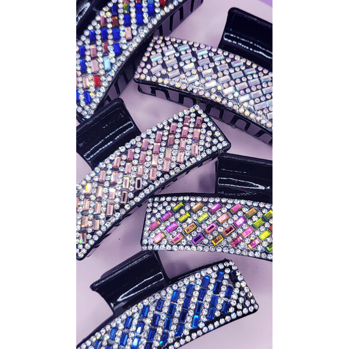 Mirrored Oblong Mini Hair Clamps Pack of 12