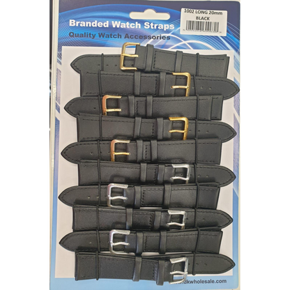 Black Leather Extra Long Watch Straps Pk10 size 14mm 1002BK