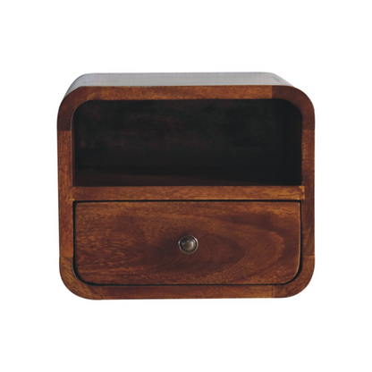 Artisan Furniture Solid Wood Extra Mini Wall Mounted Curved Chestnut Bedside with Open Slot