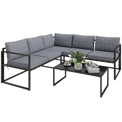 Outsunny 3 Piece L Shaped Garden Furniture Set with Cushions, Grey