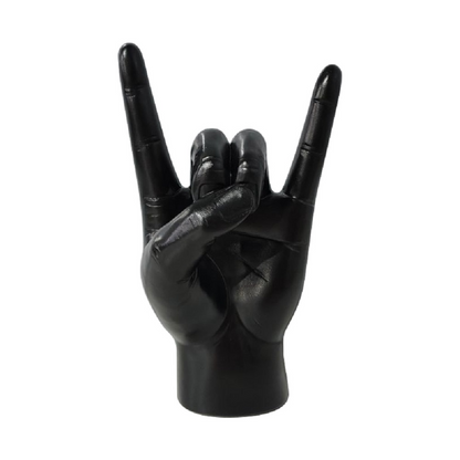 Resin Rock n Roll Hand Gesture Sculpture, Black and Gold Figurine for Home Decor Statue Gift