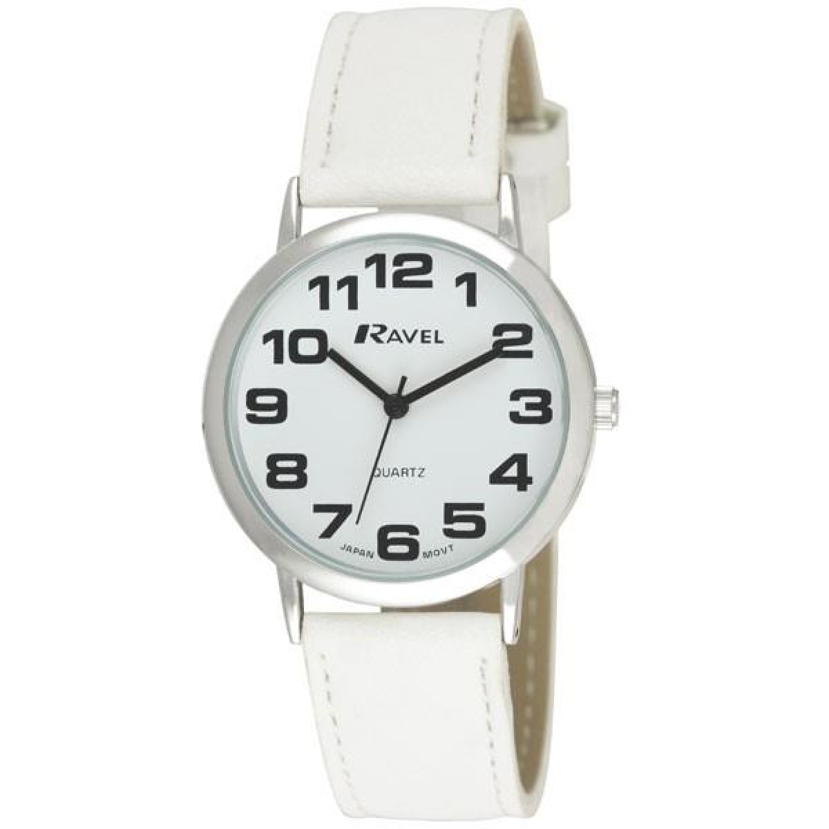 Ravel Unisex Classic Big Dial White Leather Strap Watch R0105.13.4A