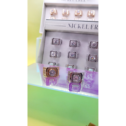 Men's Iced Out Crystal Box Set of 12 Rings