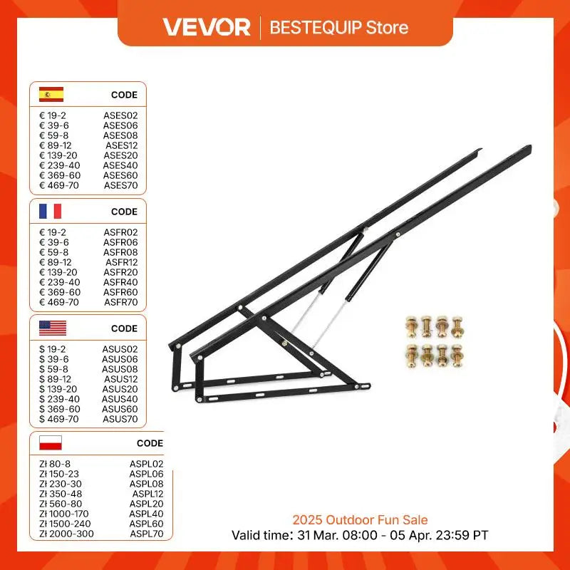 VEVOR Pair Of 5FT 4FT Heavy Pneumatic Storage Bed Lift Mechanism Gas Spring Strut Support Hinge Bed Sofa Storage Space Saving