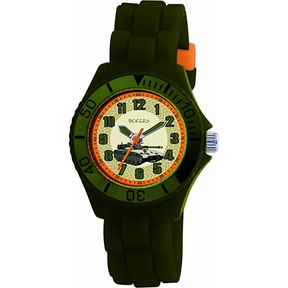 Tikkers Children's Green Rubber/Silicone Strap Army Tank design Watch TK0027