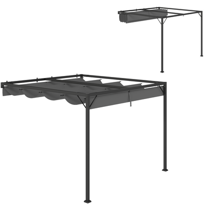 Outsunny 3 x 3(m) Outdoor Pergola Retractable Canopy Wall Mounted, Grey