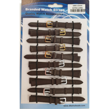 Brown Leather Extra Long Watch Straps Pk10 size 12mm 1002BR