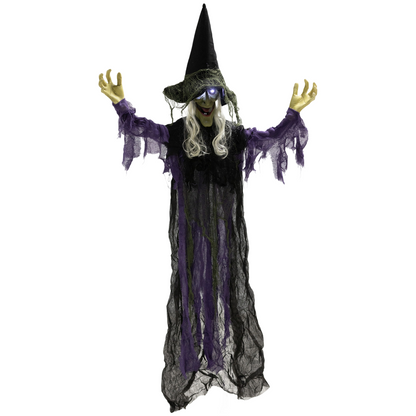 Outsunny Voice Activated Halloween Animatronics Hanging Witch, Purple