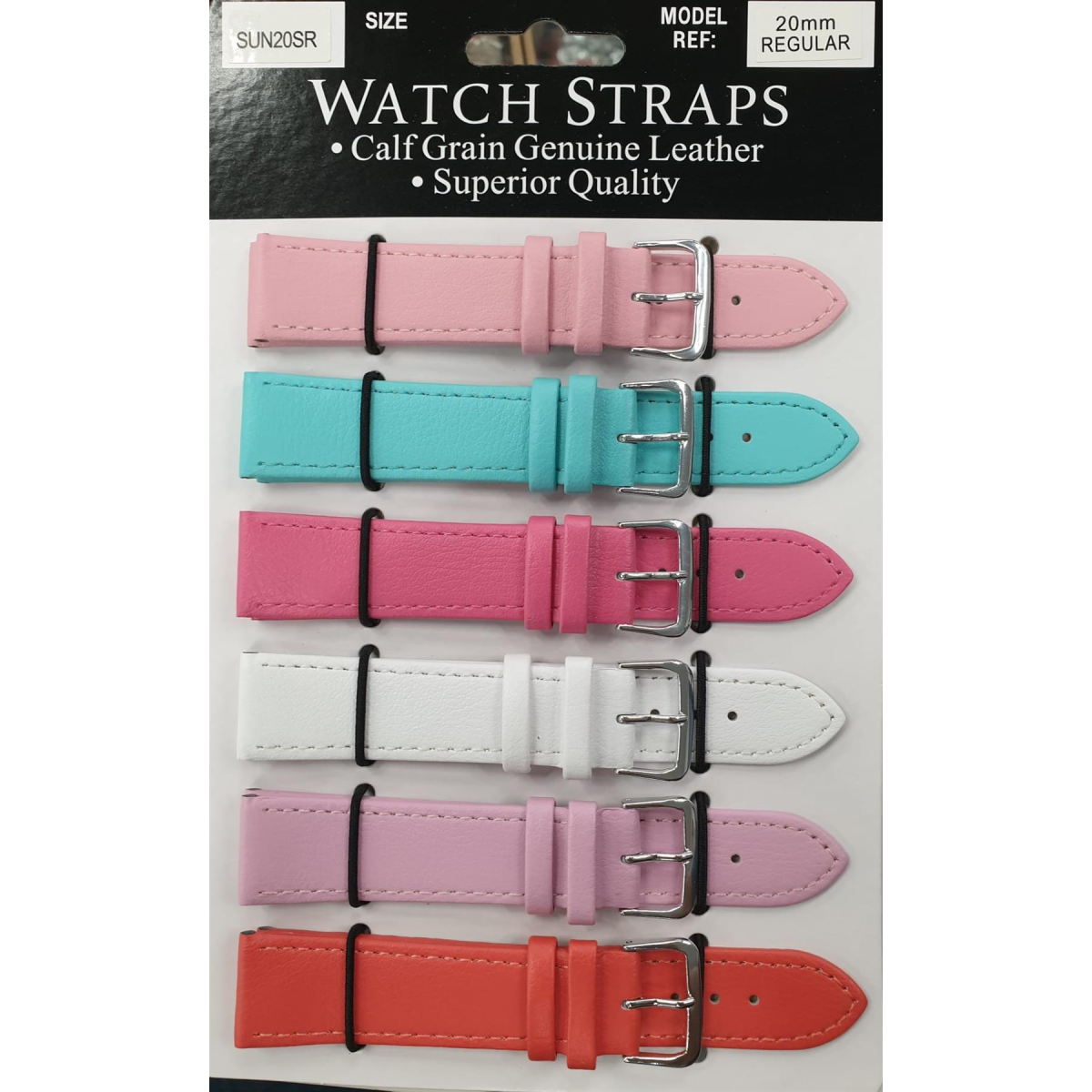 SUNSR Sun Mixed Colour Calf Leather Watch Straps Regular card of 6 - Silver Buckle